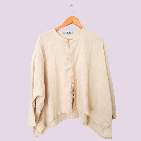 Planet Lauren G Womens Linen Shirt One Size Lagenlook Oversize Minimalist Boho - Picture 1 of 8